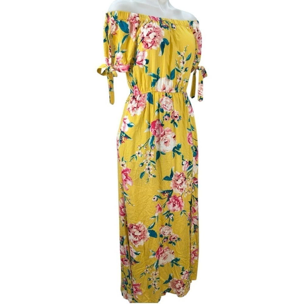Band of Gypsies Maxi Dress Size 8 New Floral Off-Shoulder Yellow, Pink Dress
